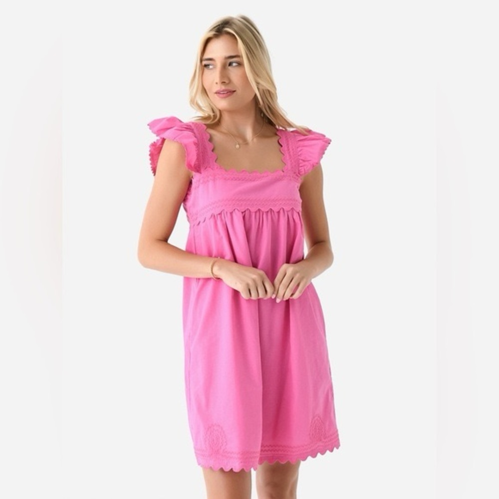 Elegant Pink Ruffle Sleeve Dress